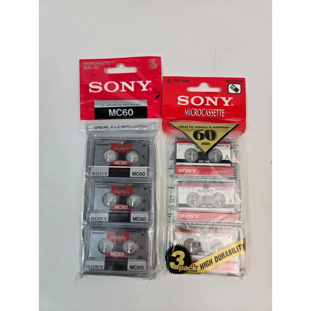 Sony MC-60 Microcassette Tapes Sealed 3-Pack Lot of 2 Voice Tape 60 Min